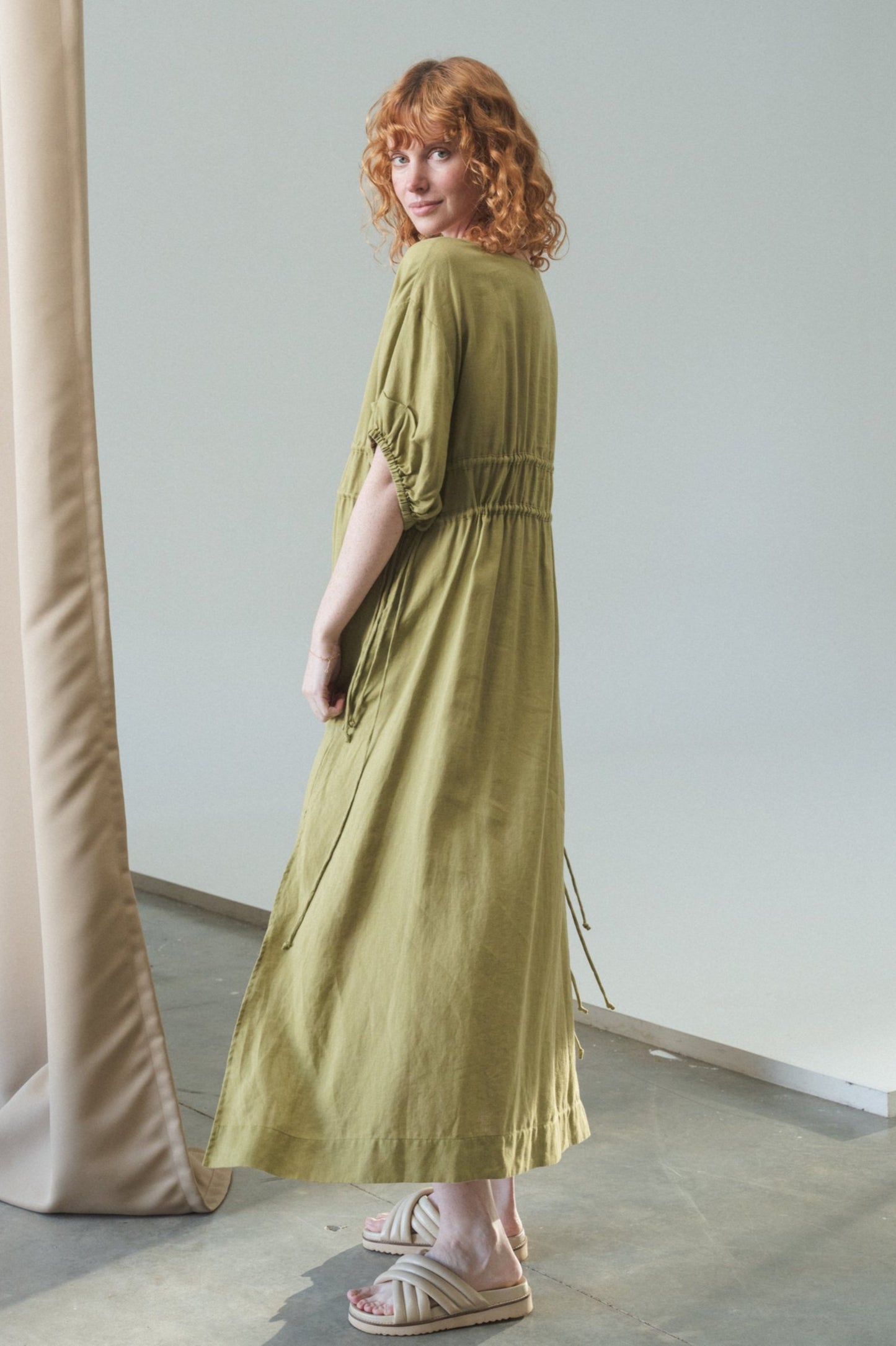 VALERIE OLIVE LINEN DRESS