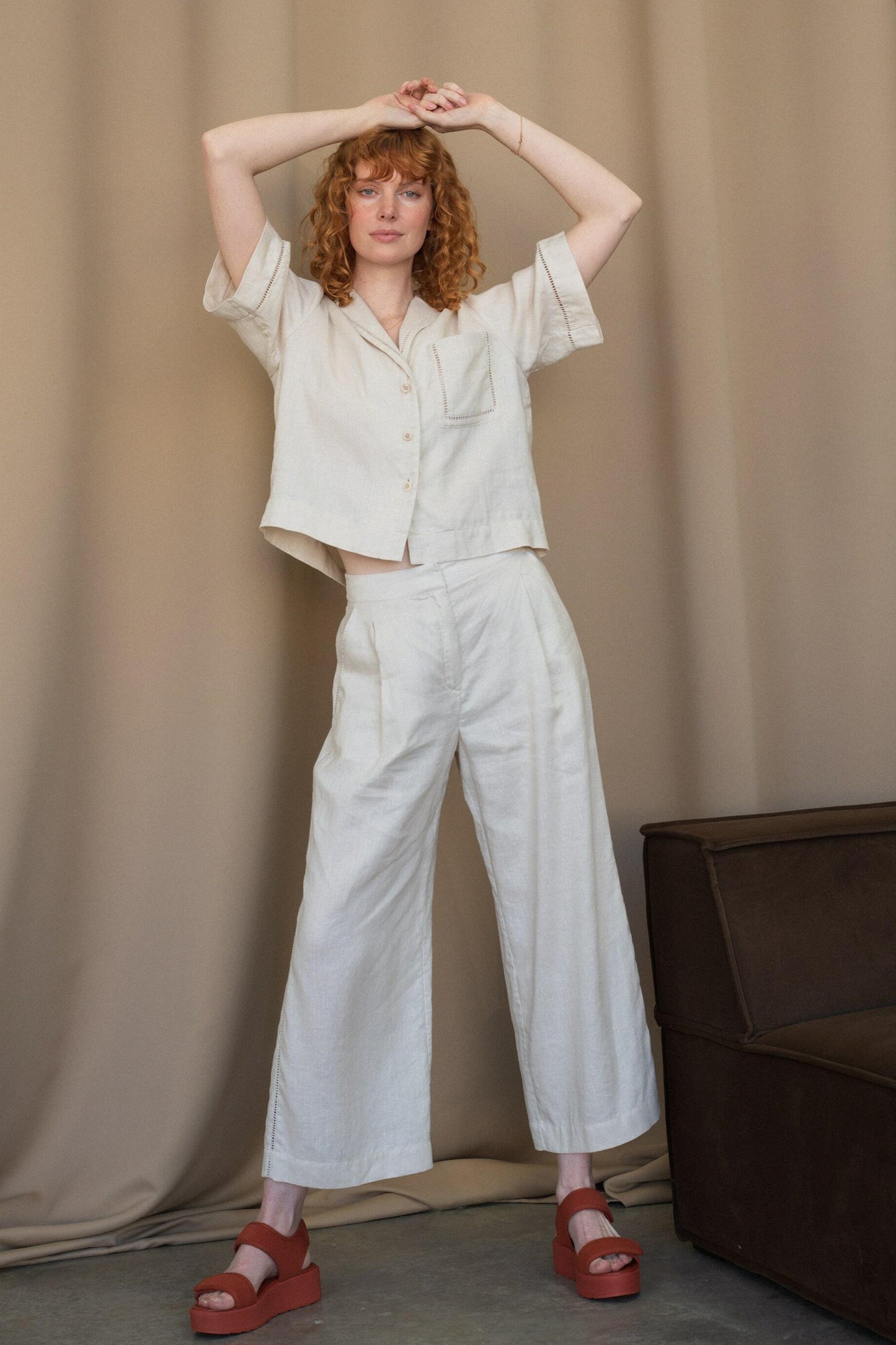 RIKA CHALK LINEN PANTS