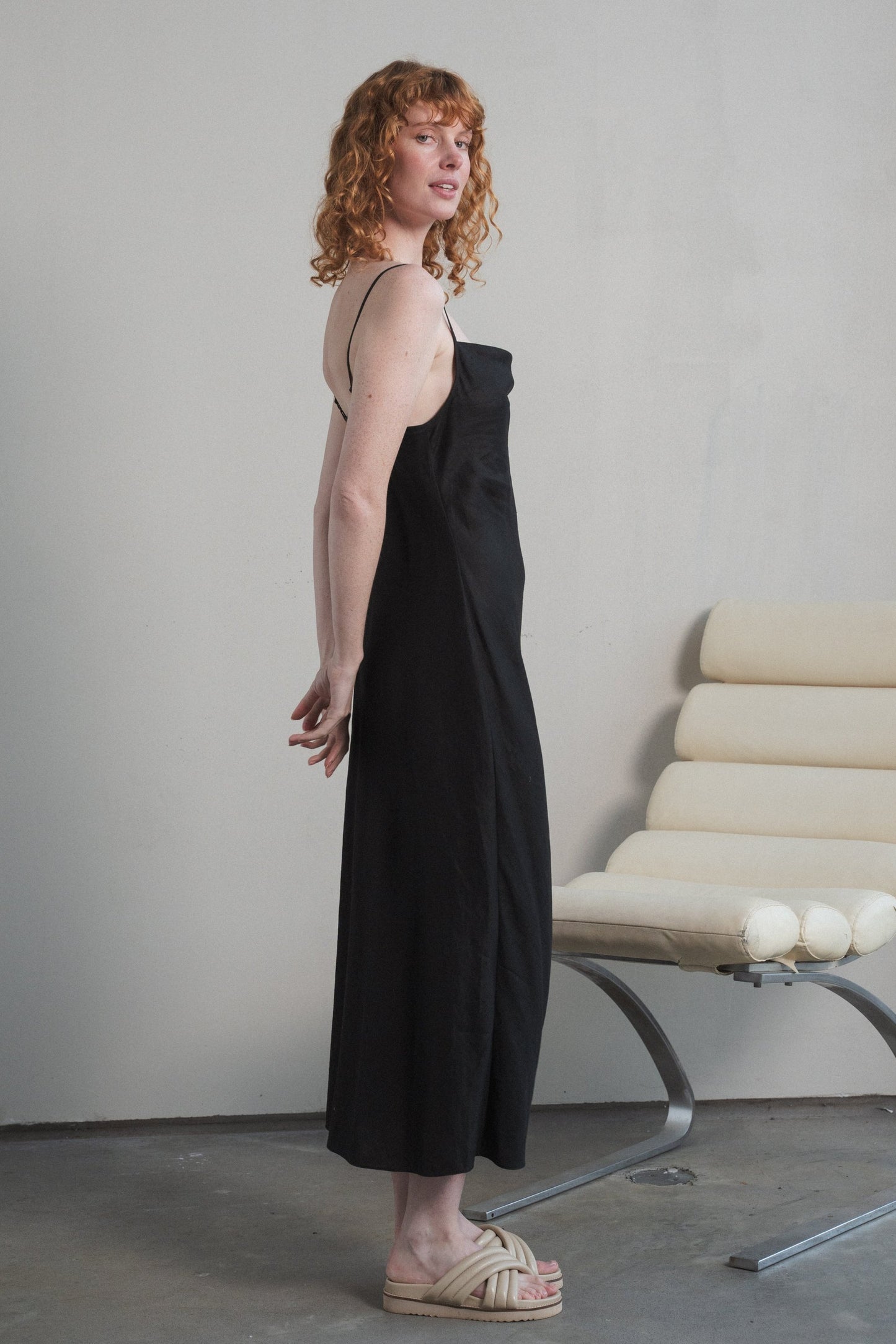 ALLEGRIA BLACK BIAS LINEN DRESS