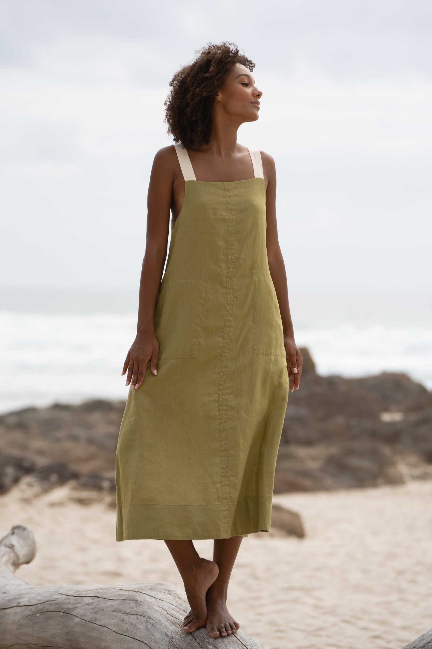 REMI OLIVE LINEN DRESS