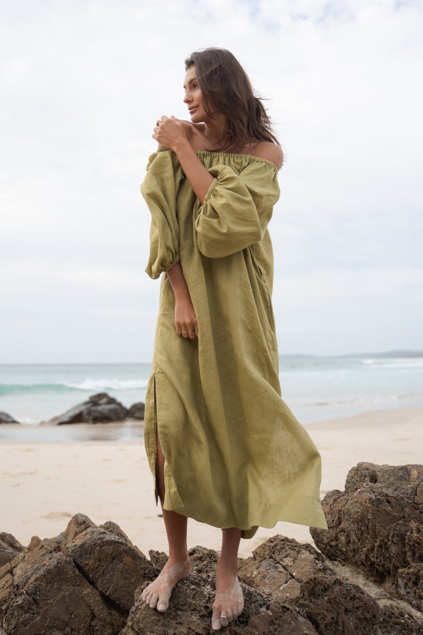 LUCIA OLIVE LINEN DRESS