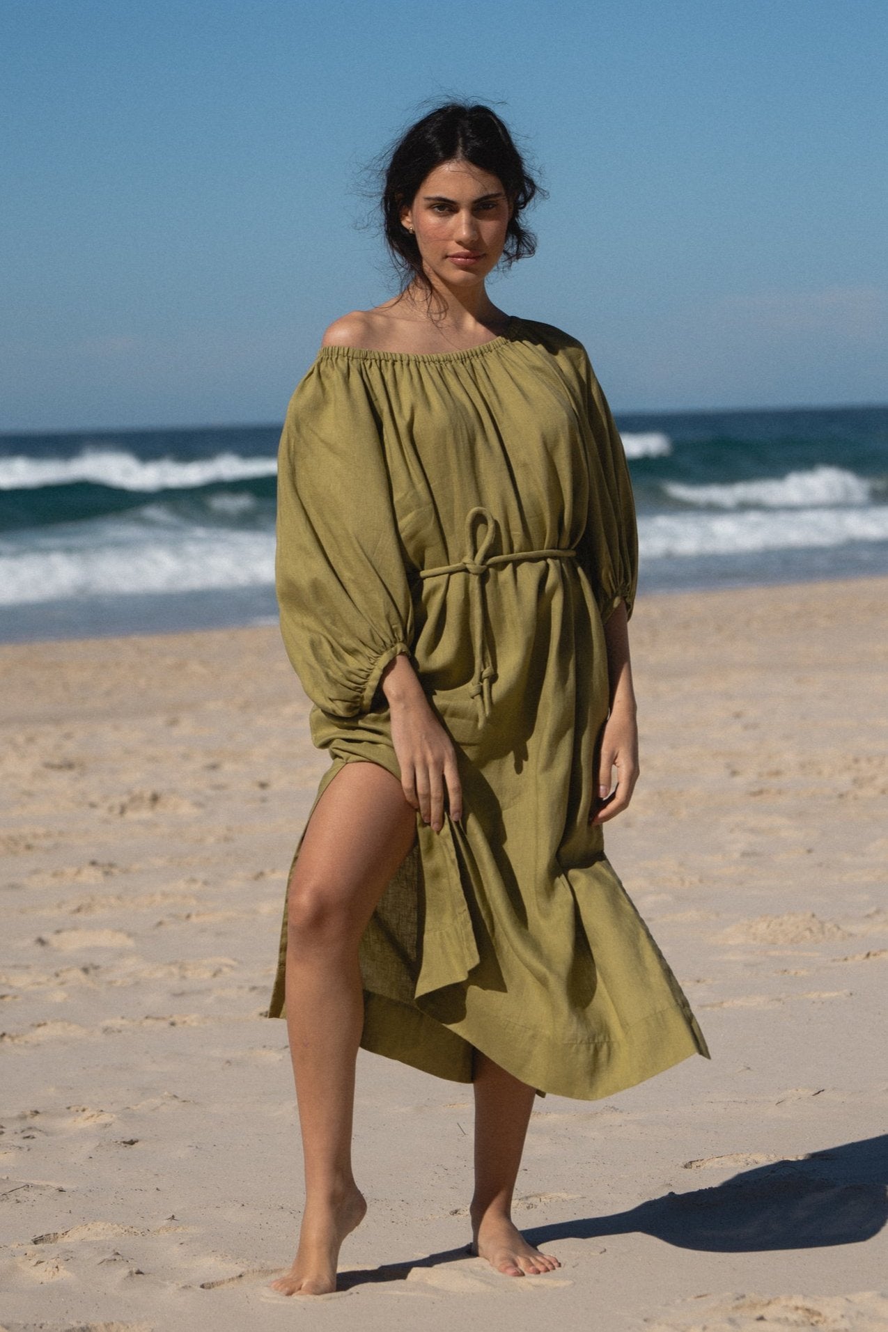 LUCIA OLIVE LINEN DRESS