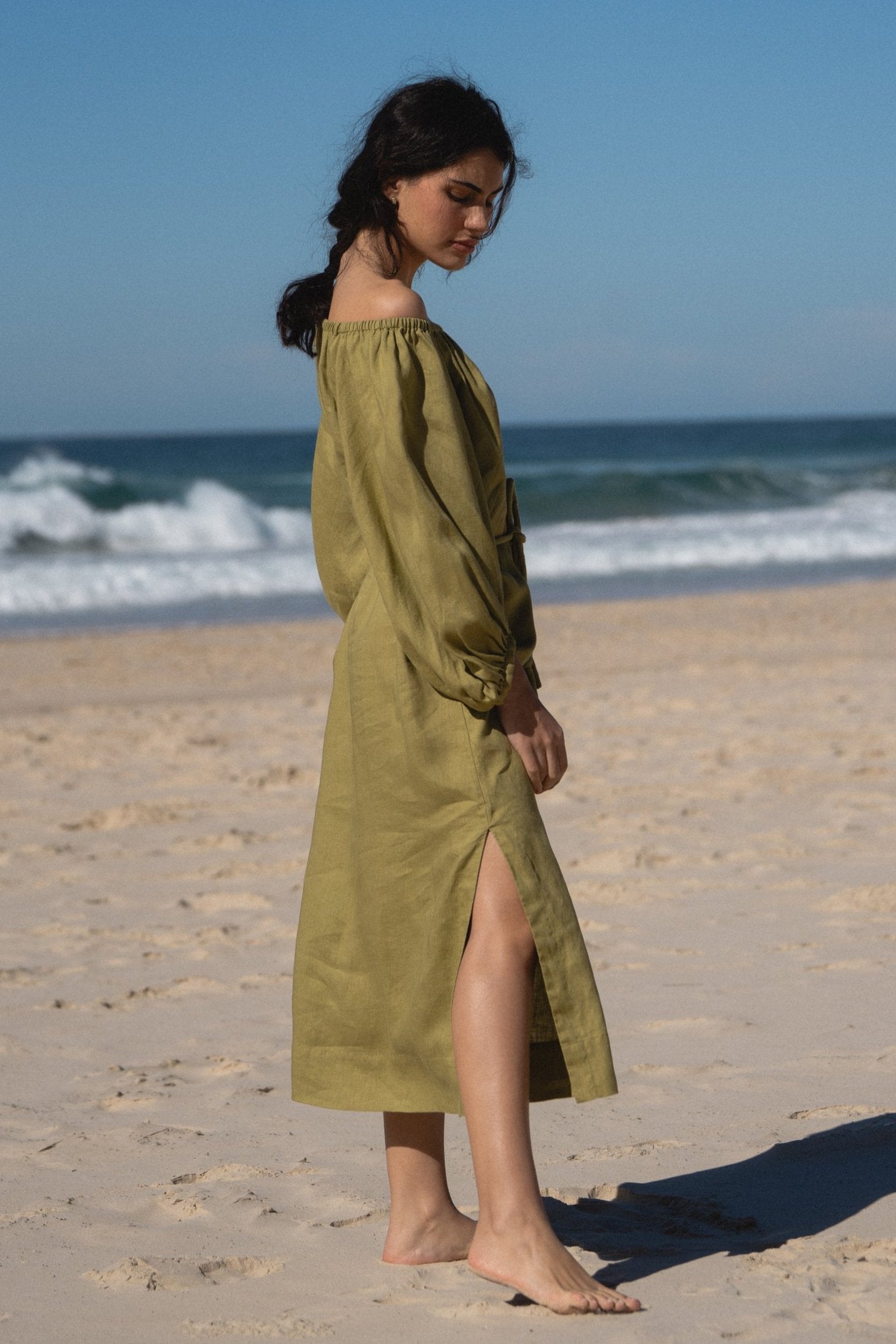 LUCIA OLIVE LINEN DRESS