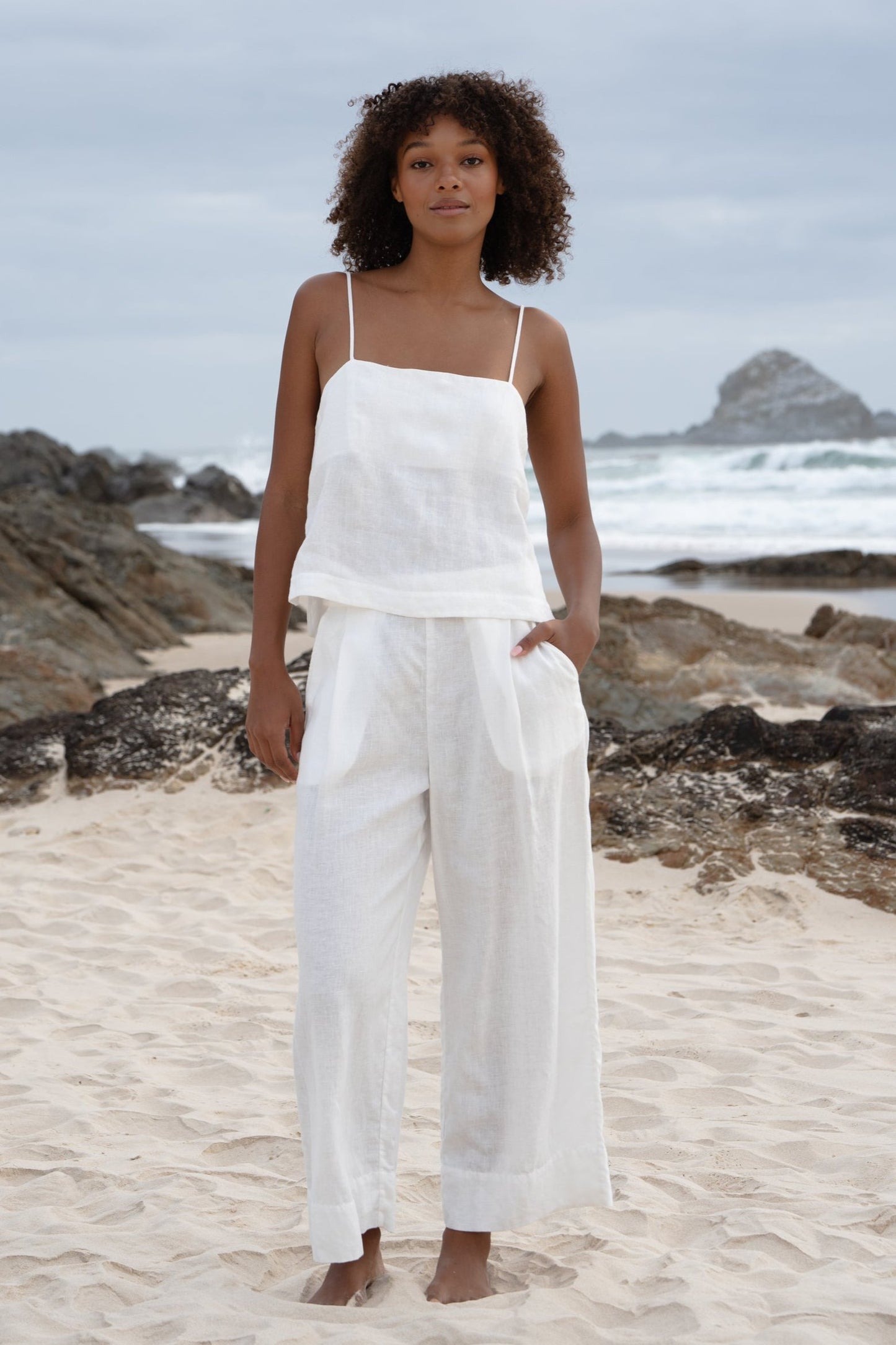 IVY IVORY LINEN CROP PANTS