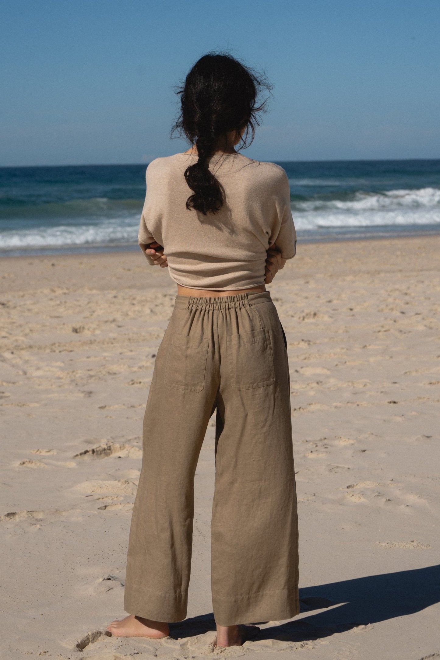 IVY TAUPE LINEN CROP PANTS