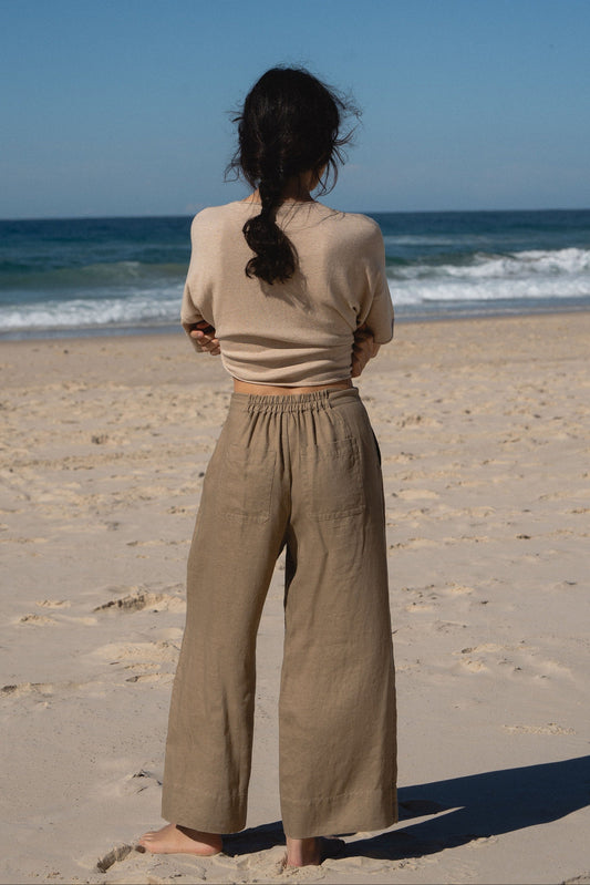 IVY TAUPE LINEN CROP PANTS