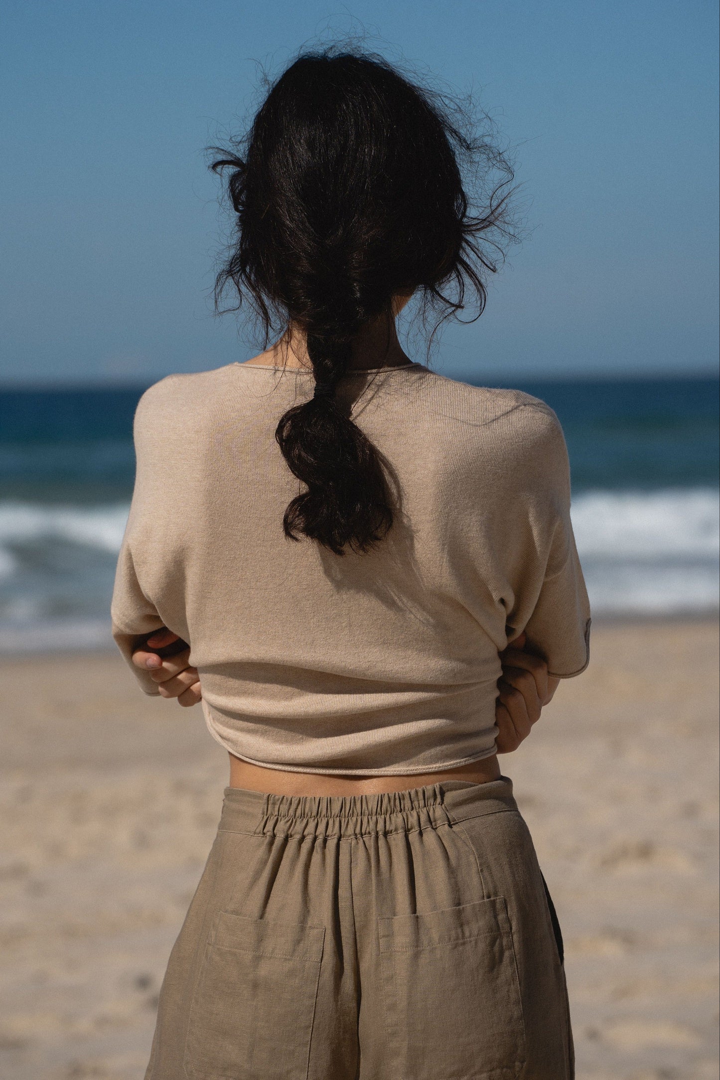 IVY TAUPE LINEN CROP PANTS