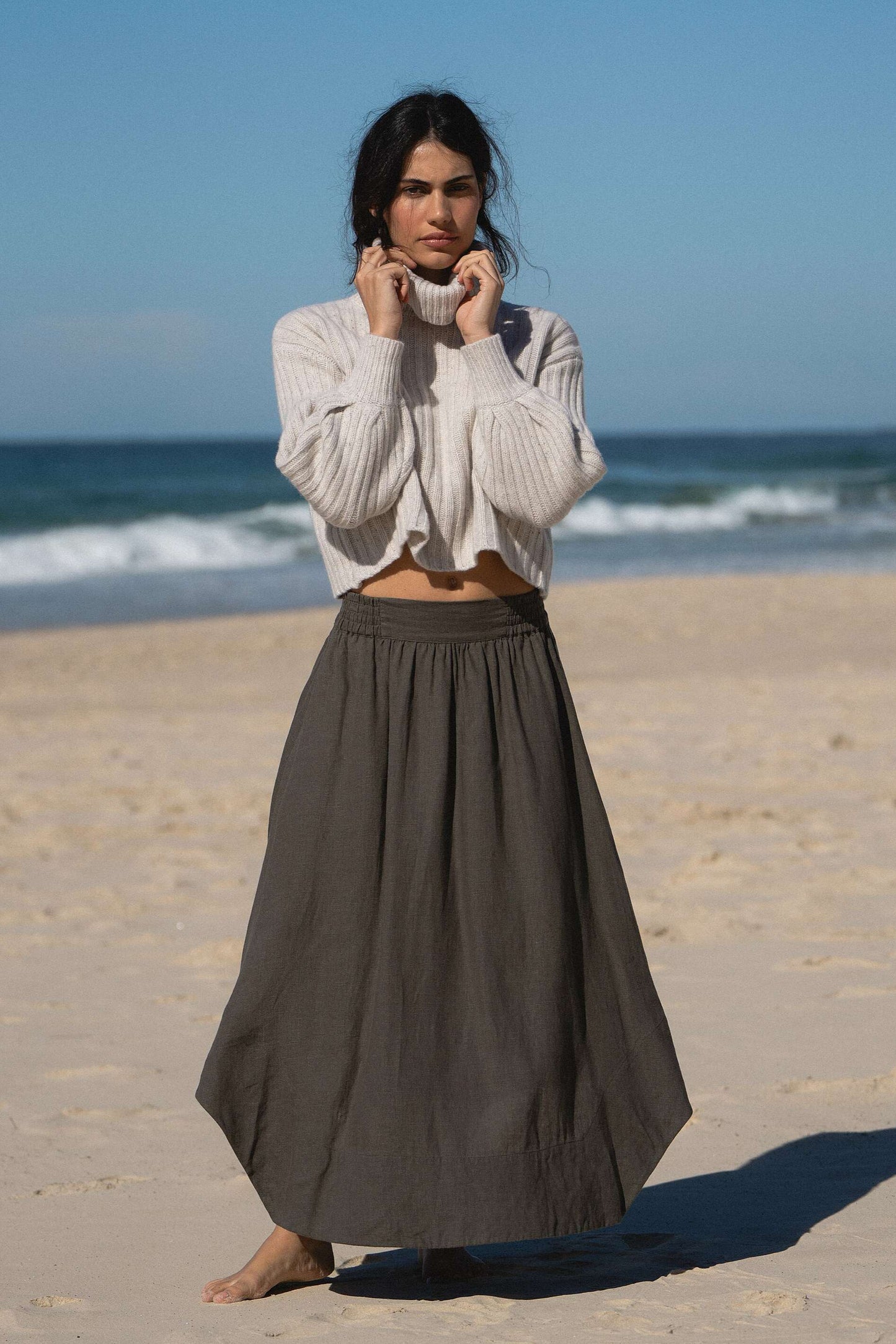 HANNAH KHAKI LINEN SKIRT