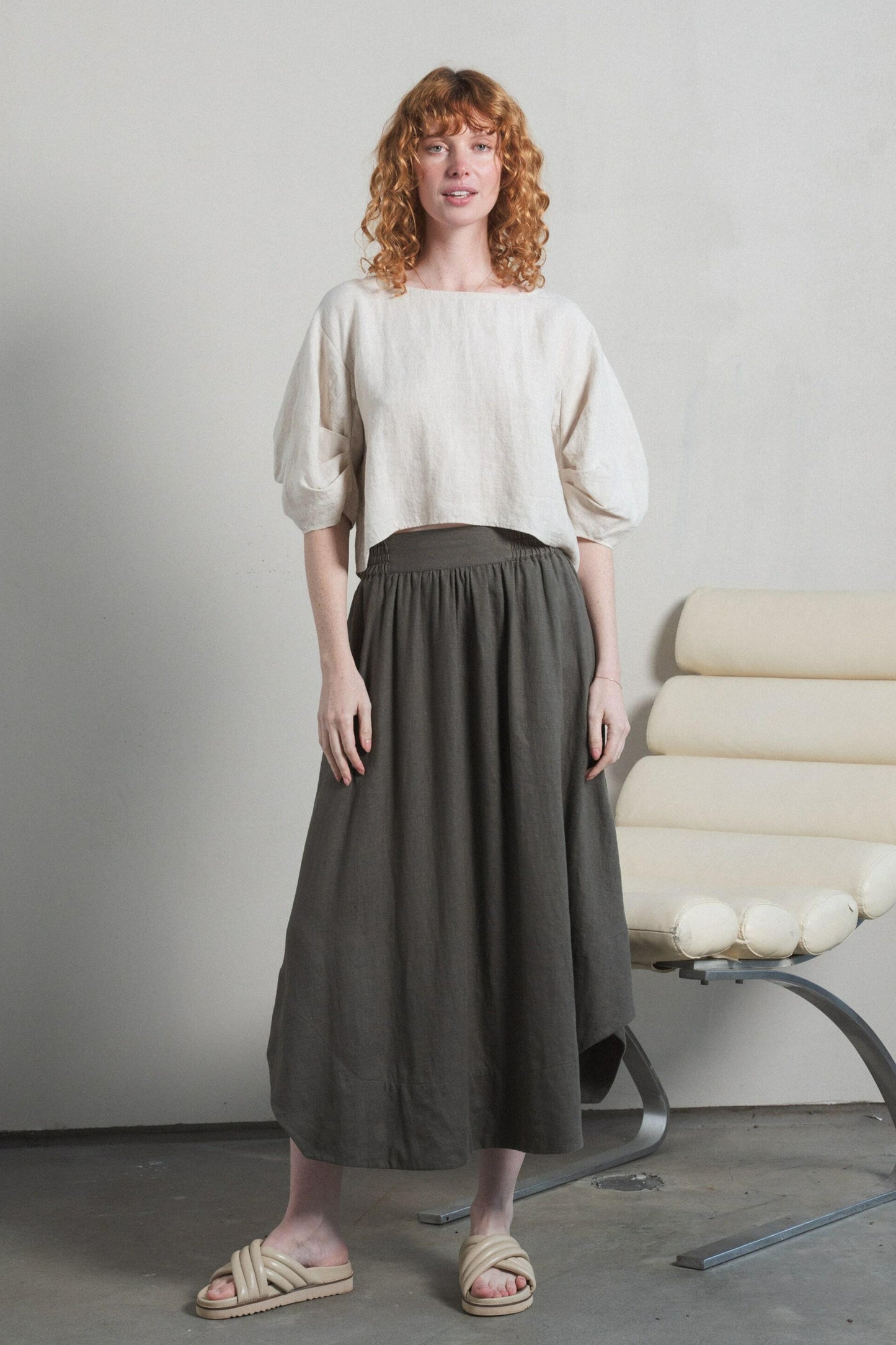 HANNAH KHAKI LINEN SKIRT