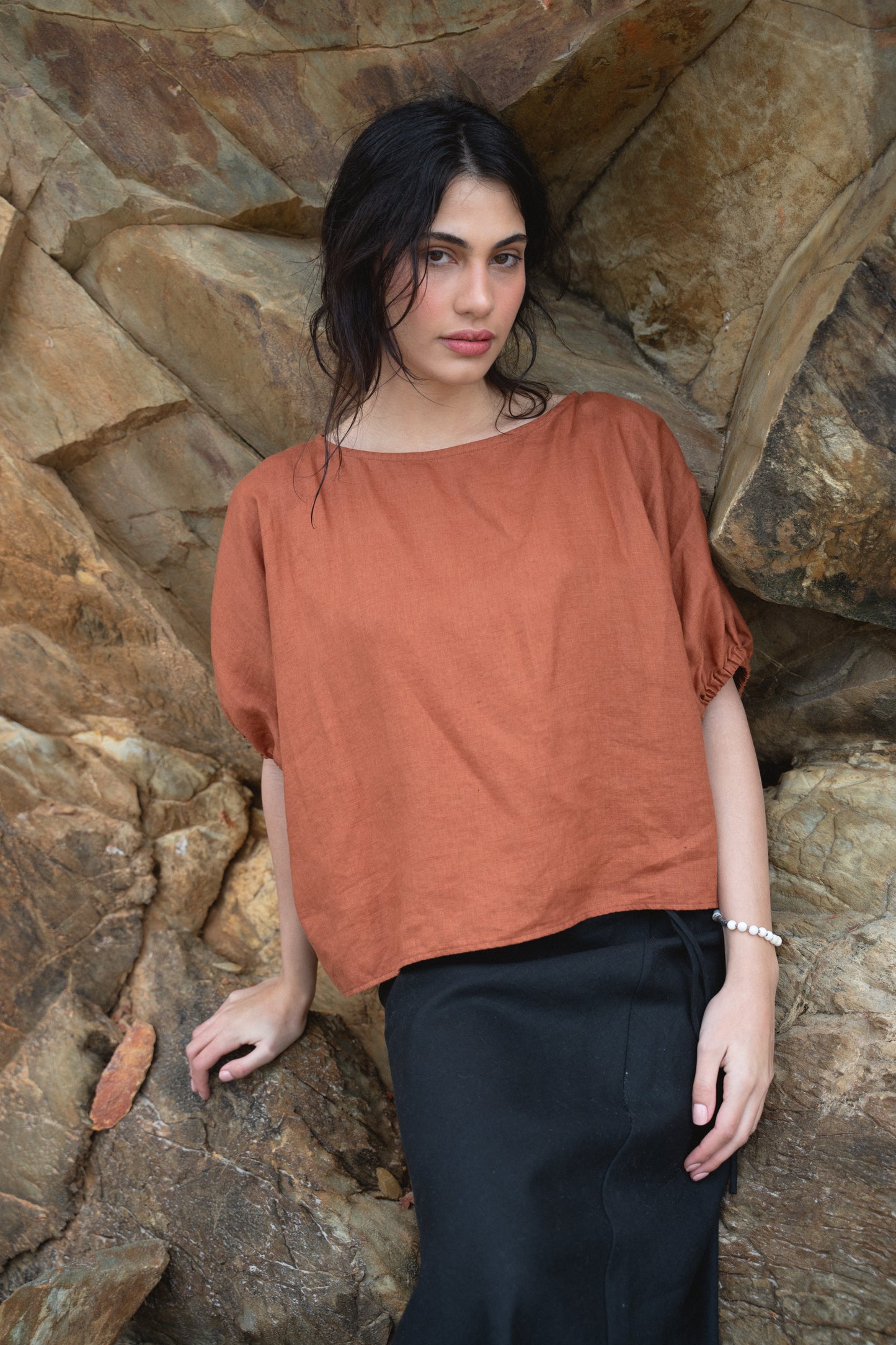 TINA CAJUN LINEN TOP