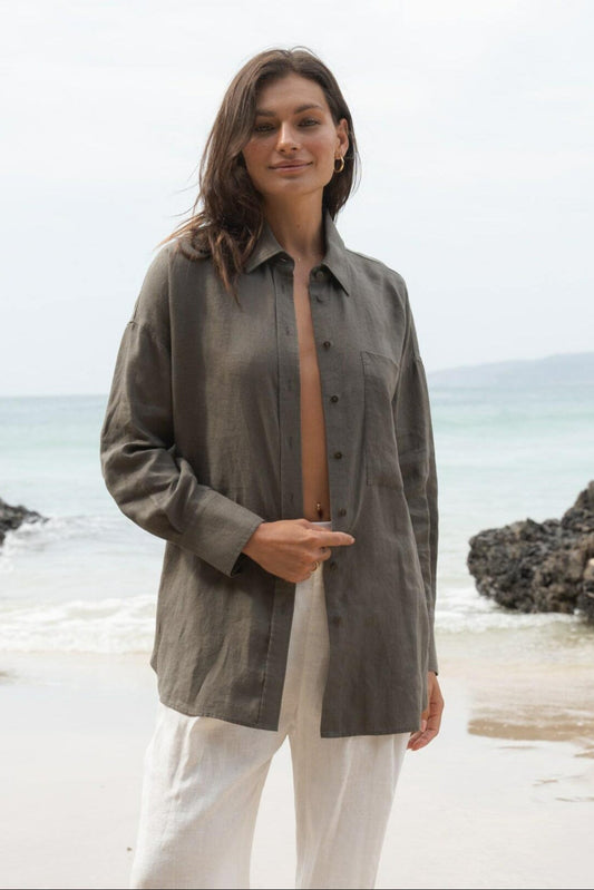 KIRRA KHAKI LINEN SHIRT