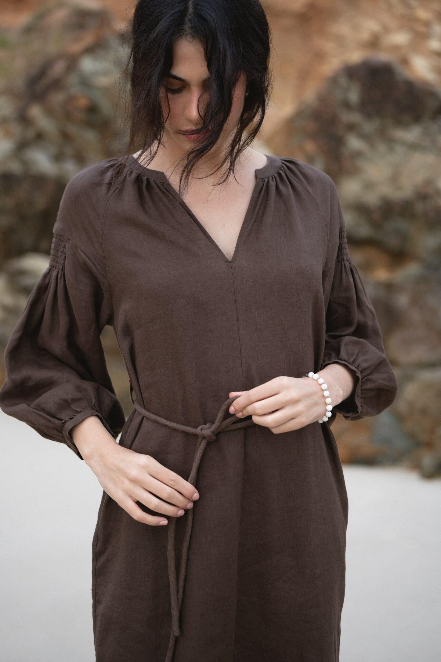 SKYLAR CHOCOLATE LINEN DRESS