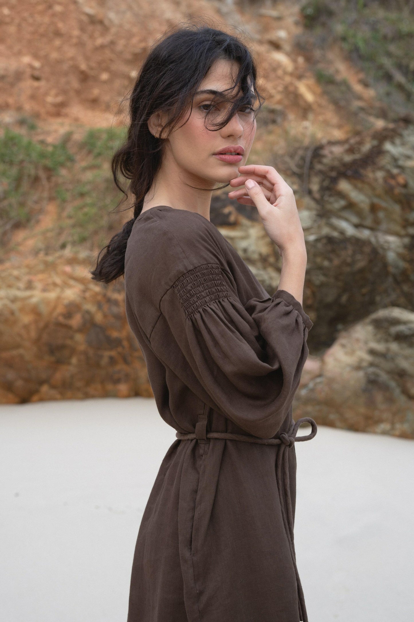 SKYLAR CHOCOLATE LINEN DRESS