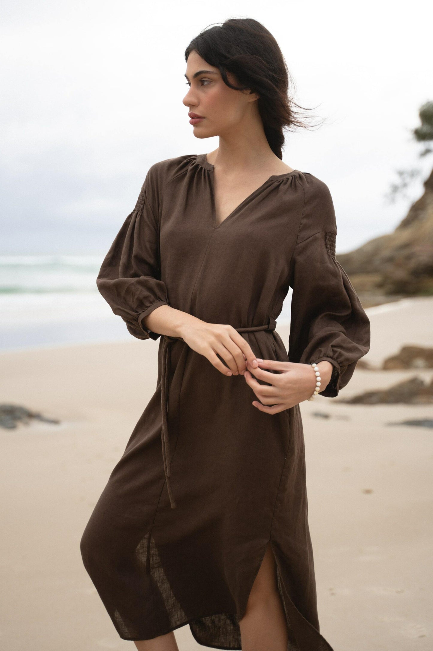 SKYLAR CHOCOLATE LINEN DRESS