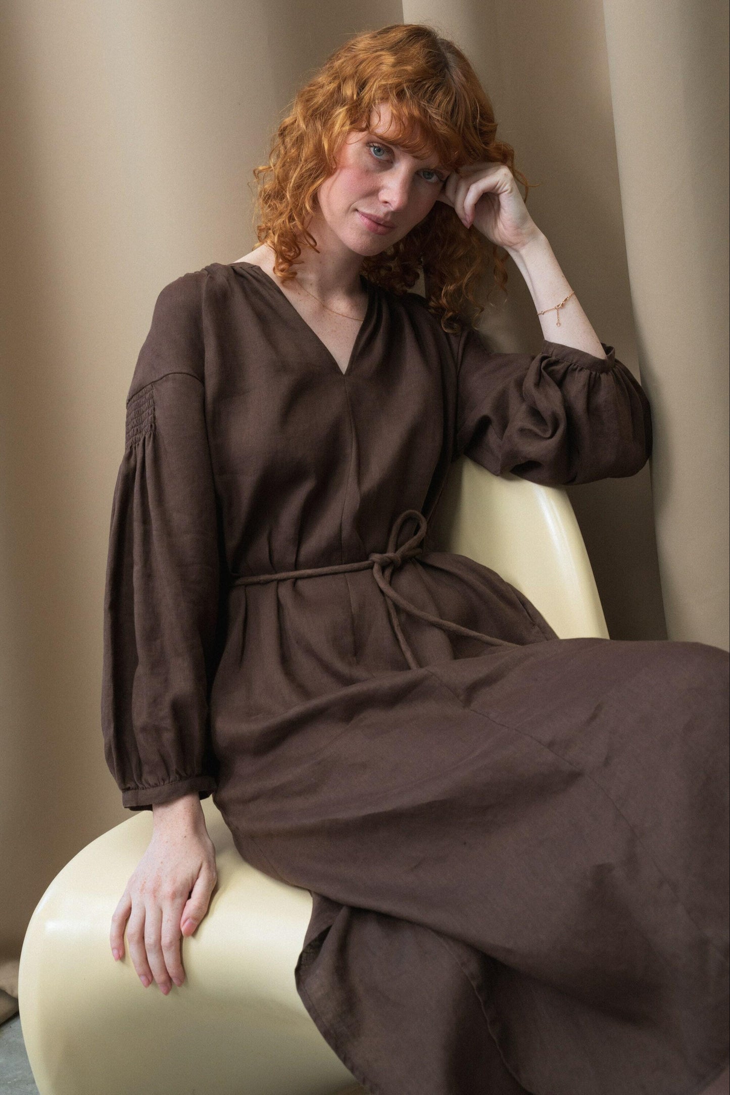 SKYLAR CHOCOLATE LINEN DRESS