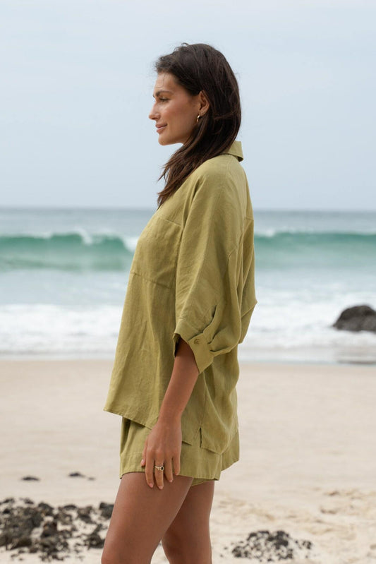 PIXIE OLIVE LINEN SHIRT