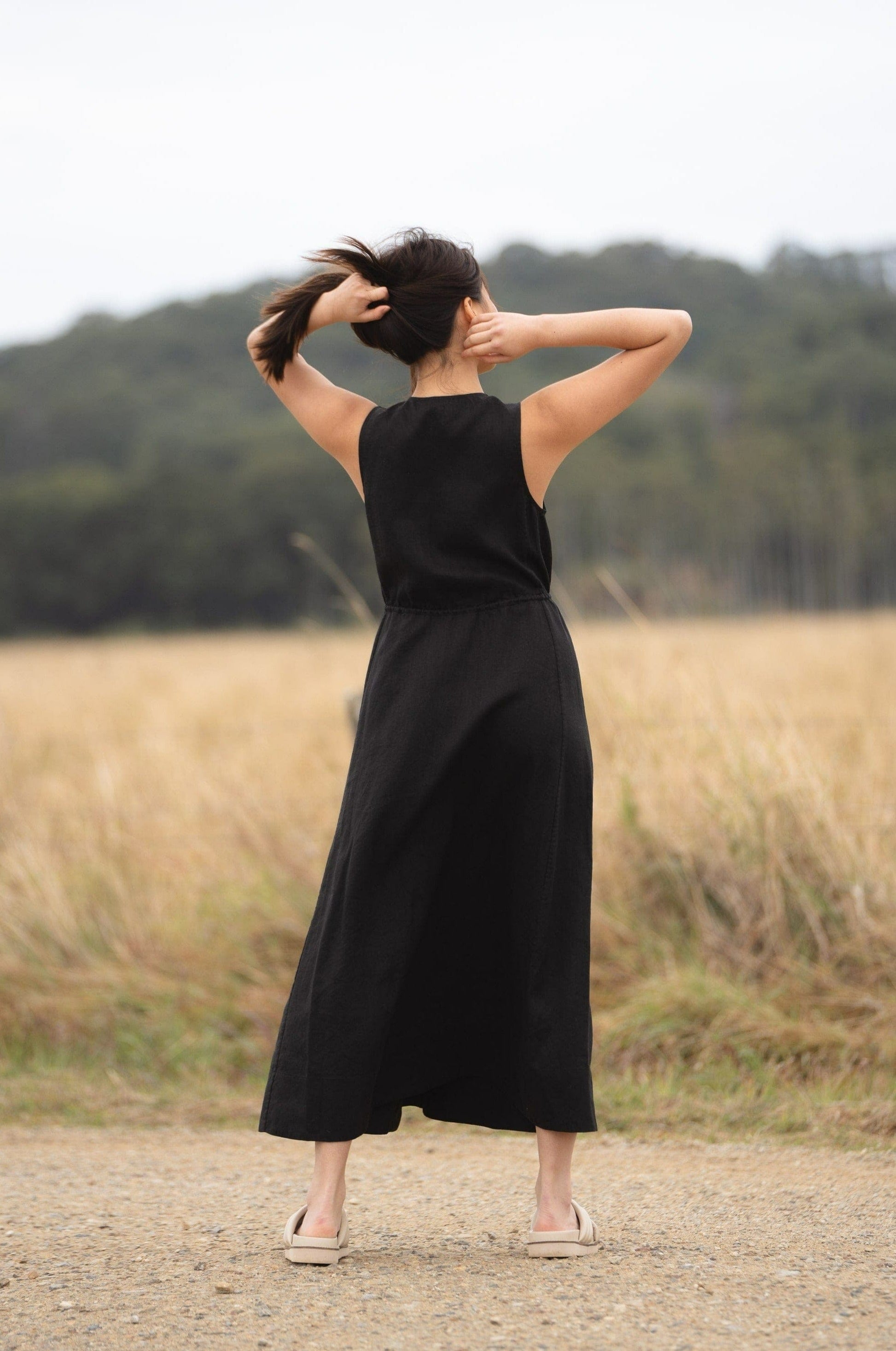 LILLY PILLY Collection Ruby Linen Dress made from 100% organic linen in Black