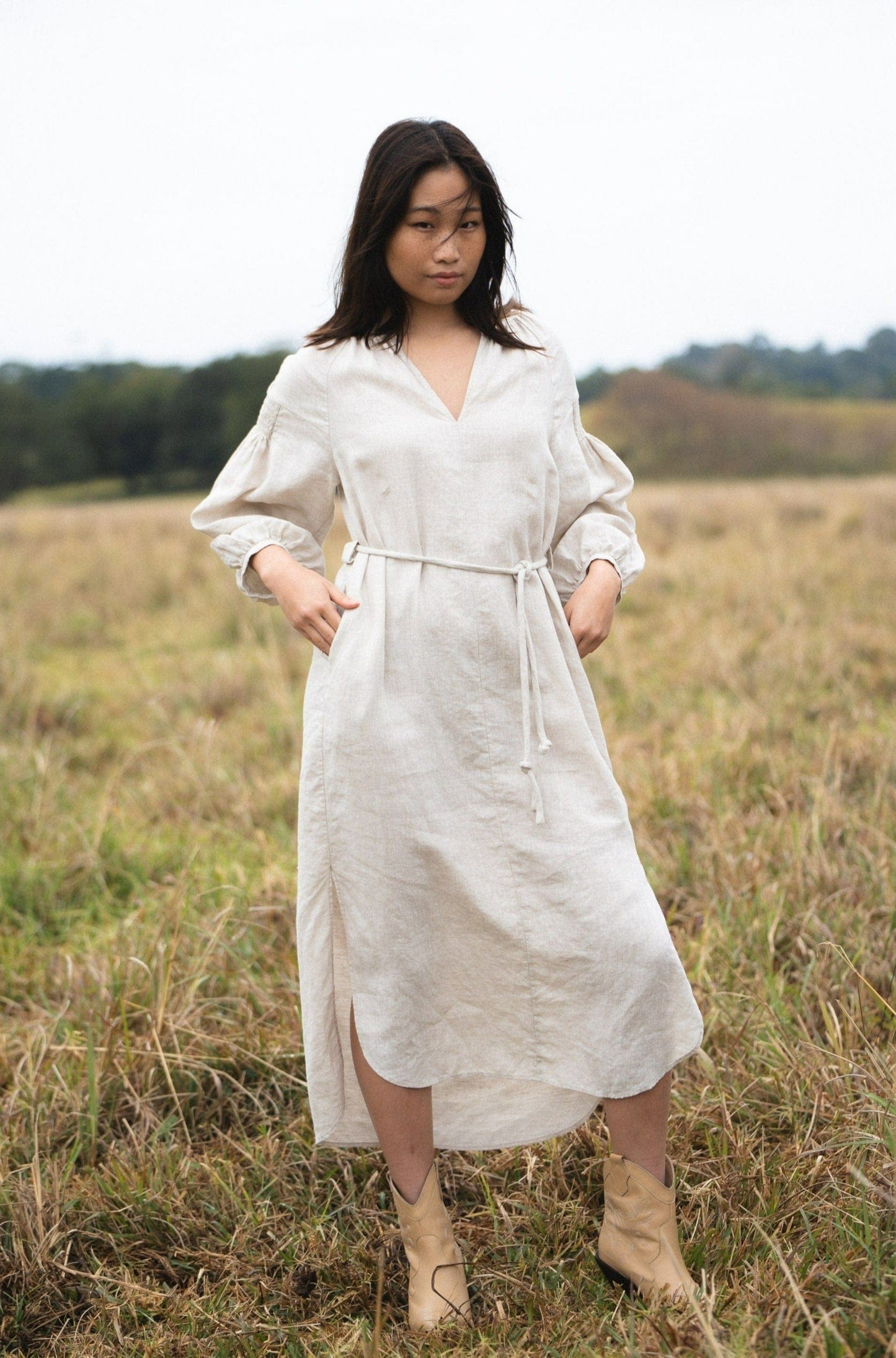 LILLY PILLY Collection Skylar Linen Dress made from 100% organic linen in Oatmeal
