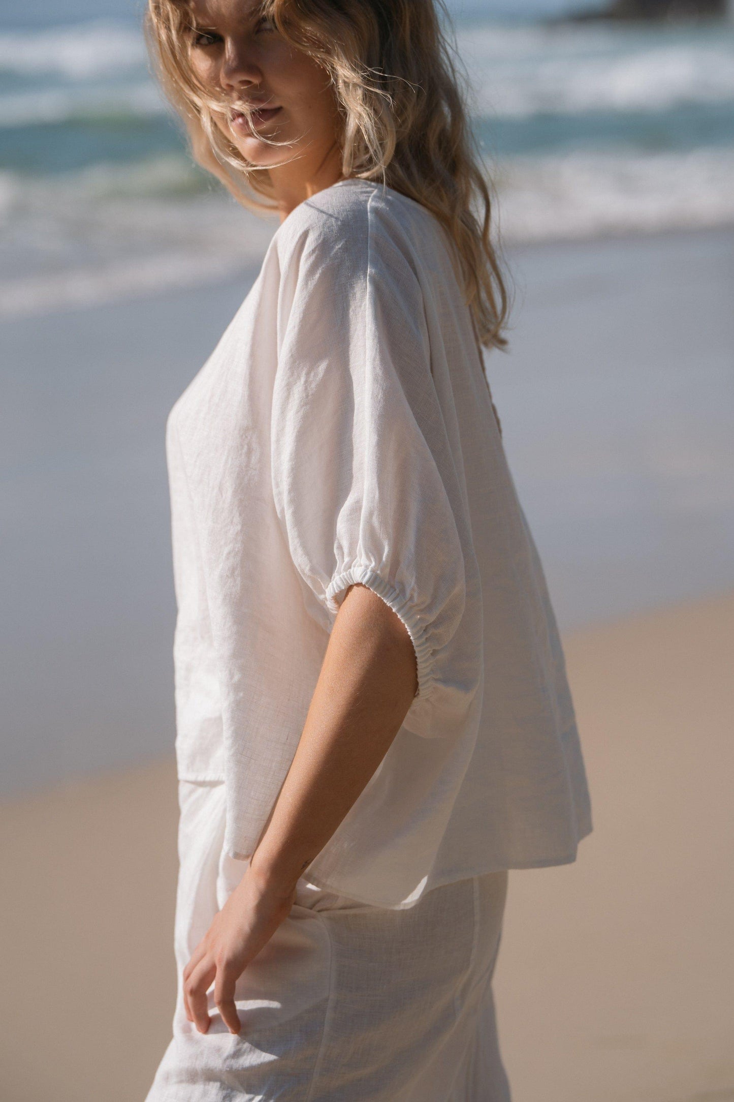 TINA IVORY LINEN TOP